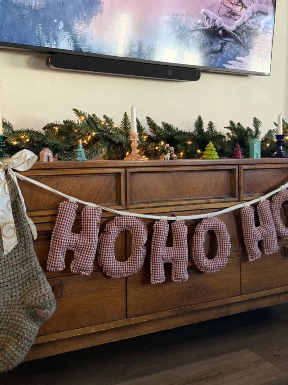 Handmade 'HOHOHO' Red Gingham Holiday Garland